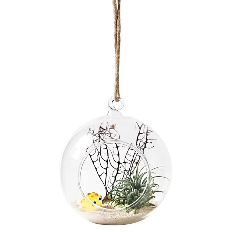 Hanging Glass Terrarium Tealight Candle Holder Home Succulents Vase Hanger 2