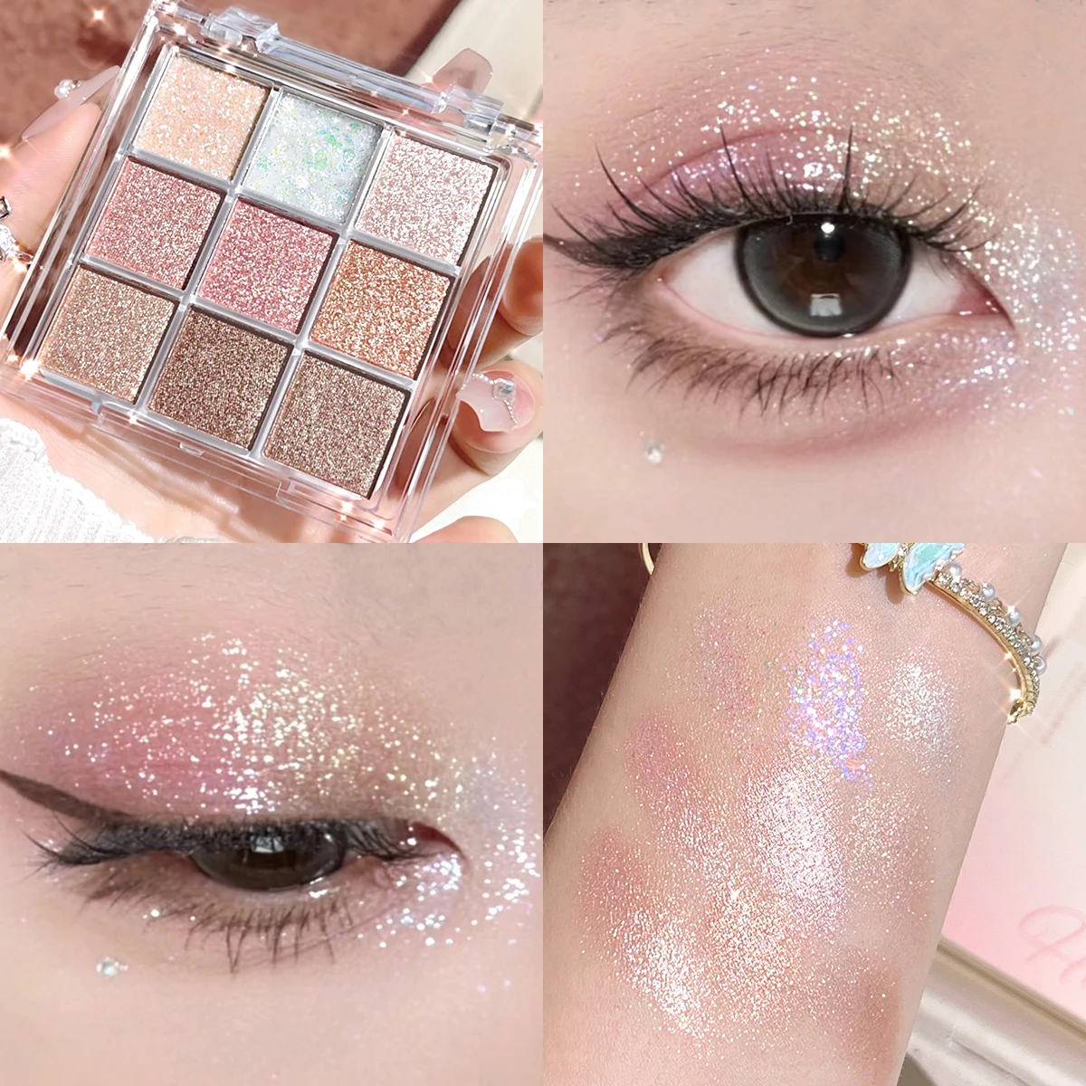 Nine-Color Eyeshadow Palette with Pearl, Fine Sparkle, Layerable Shimmer, Bright Glitter, and Vibrant Colors 2