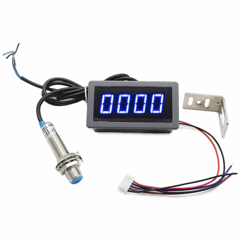 측정 게이지 4 디지털 LED 타코미터 RPM 속도 계량기, 홀 근접 스위치 센서 NPN, 12V, 24V, 1 세트, 블루, 그린, 레드, 10-9999RPM