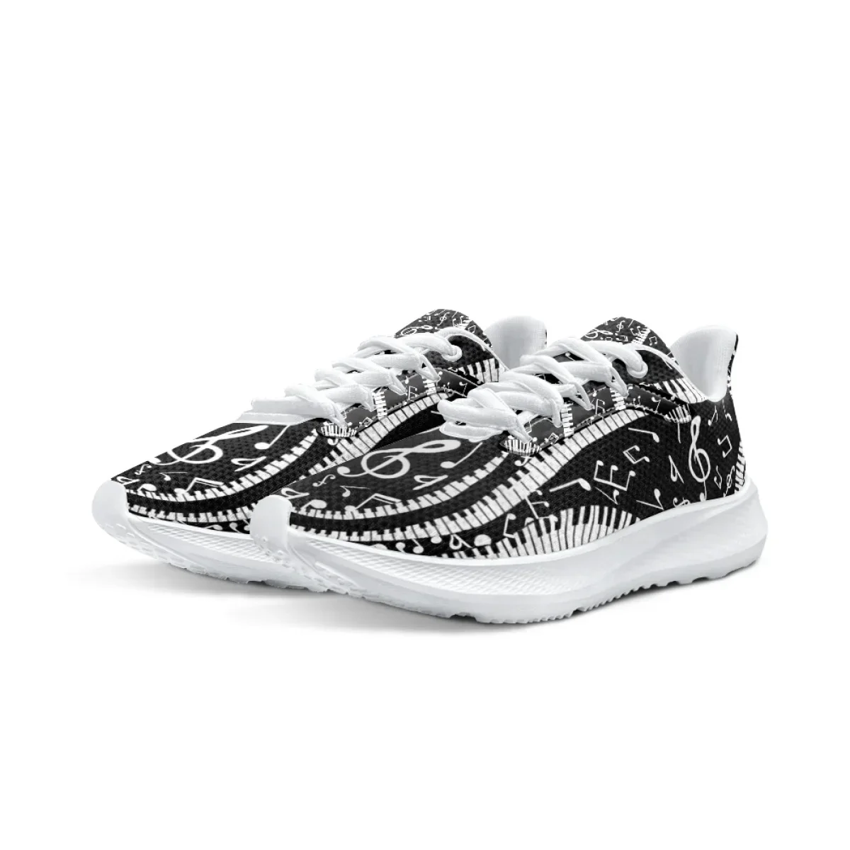 Hot Piano Keys Musical Notation Print Sneakers For Women Classic Lace Up Outdoor Running Shoes Non-slip Wear-resistant Trainers