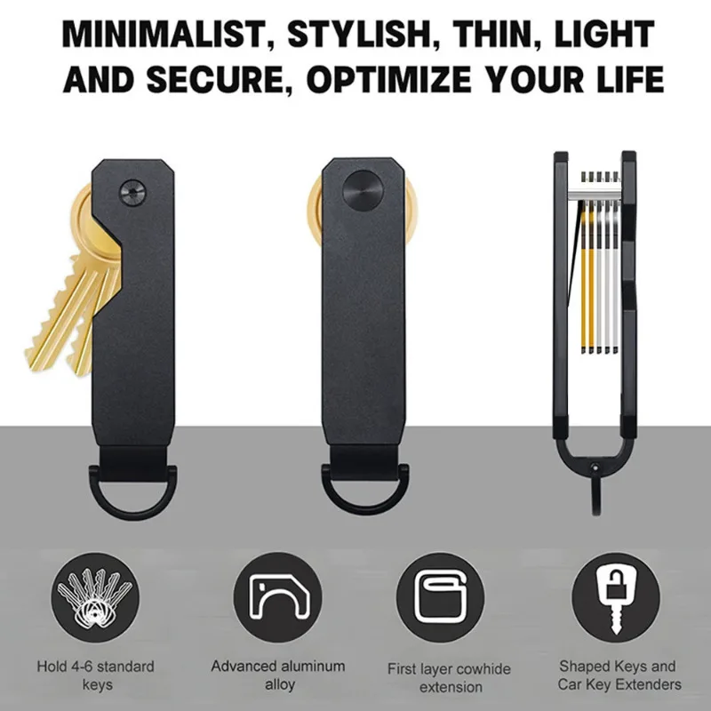 Compact Aluminum Minimalist Key Organizer - Secures 1-5 Keys, Portable and Secure Design