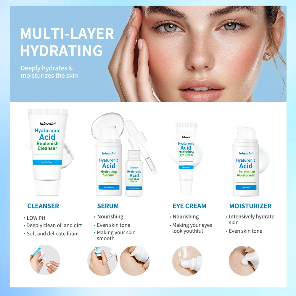 5-piece Set Hyaluronic Acid Skincare Set Essence Cleanser Eye Cream Face Cream Hydrating Moisturizing Repair Skin Care Product