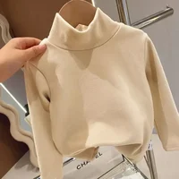 Winter Baby Warm Top Boys Girls Velvet Inner Solid Color Bottom Children's Half High Collar Long Sleeve T-shirt Kids Clothes 6