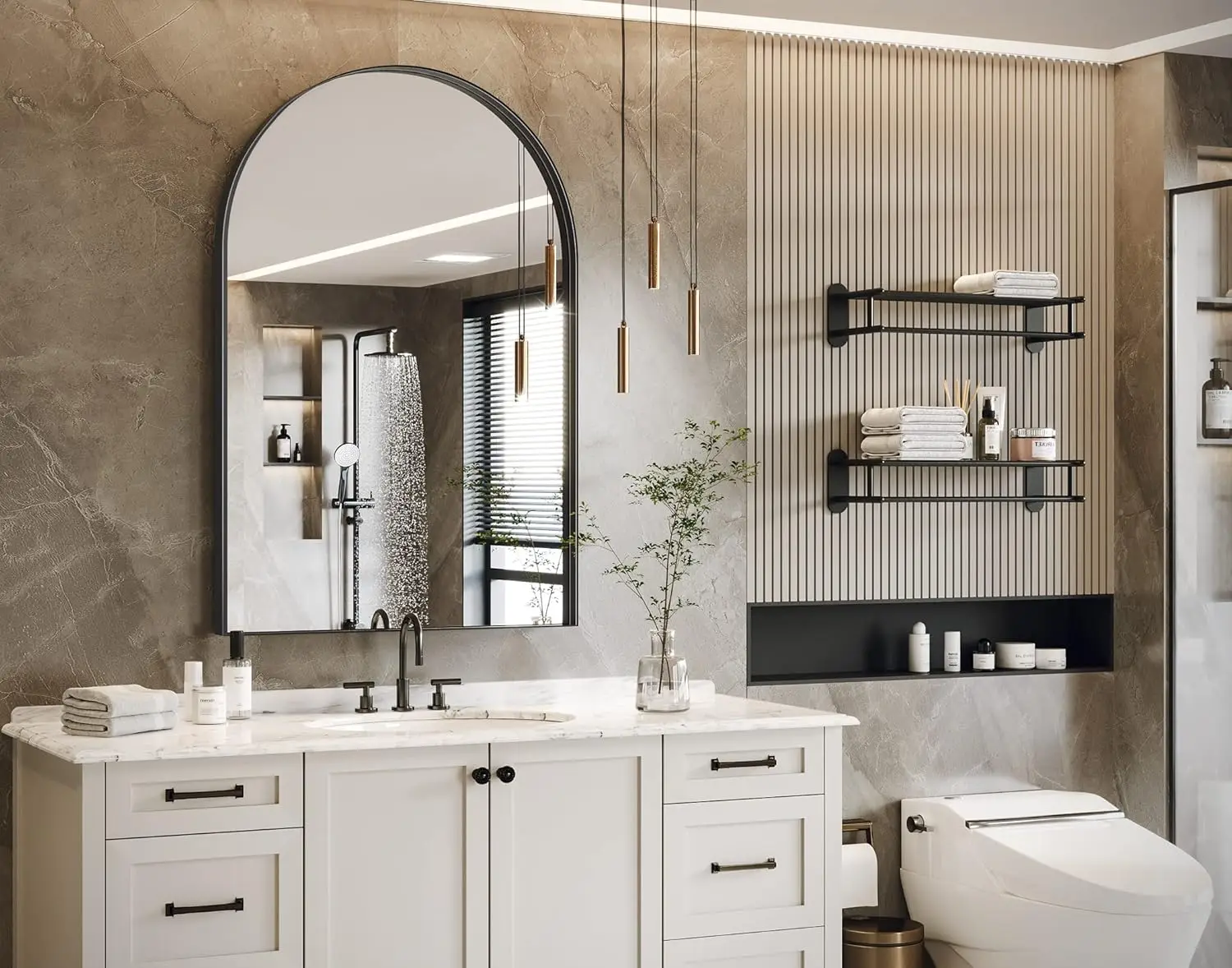 24x36" Arched Bathroom Mirror. Black Metal Frame. Wall Mounted. Bathroom, Bedroom, Living Room, Entryway