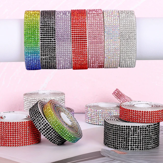 QIAO Rhinestones Ribbon Glitter Crystal Self-adhesive Tapes DIY Wedding Dresses Clothing Decorations Rhinestones Trimming Crafts