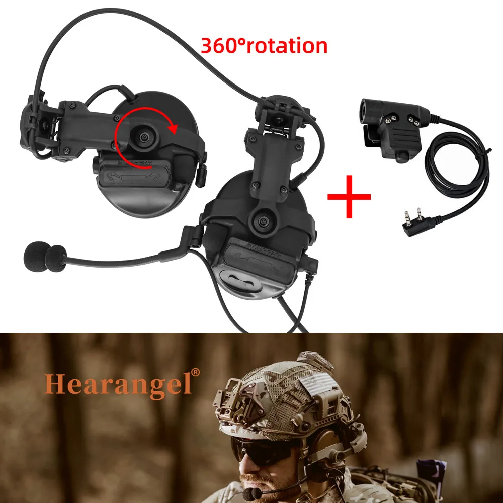 Tactical Headset C3 COMTAC III Noise Canceling Pickup Hearing Protection Shooting Headset with Tactical Helmet ARC Rail Adapter