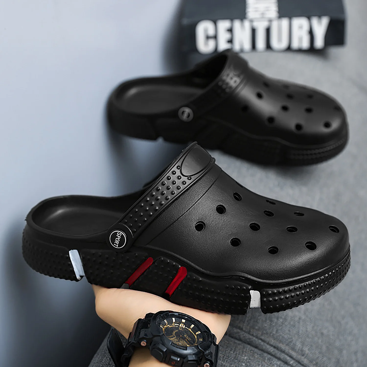 Large Size Slides Men's Trendy Garden Shoes Eva Soft Sole Hollow Baotou Flip-flops Sandals for Men's Leisure Beach Slippers 4