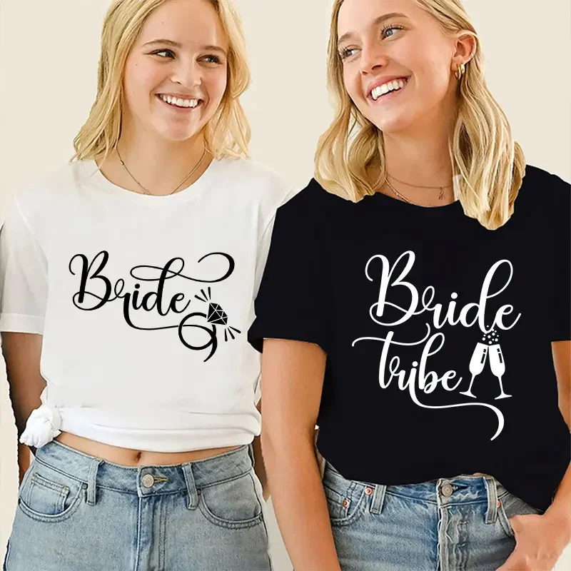 

Graphic Blouses Bride Tribe T-Shirt Friends Bridal Wedding Ring Tees Women Bachelorette Hen Party Tops Short Sleeve Tees cotton