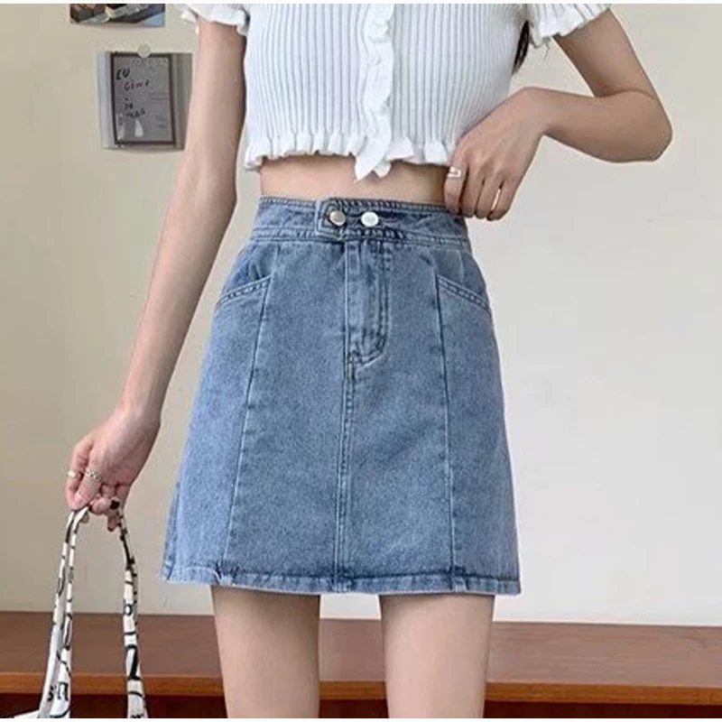 Streetwear Y2k High Waist A-line Mini Skirts Women Fashion Big Pockets Cargo Black Denim Skirt Korean Aesthetic Bodycon Bottoms tartan skirt