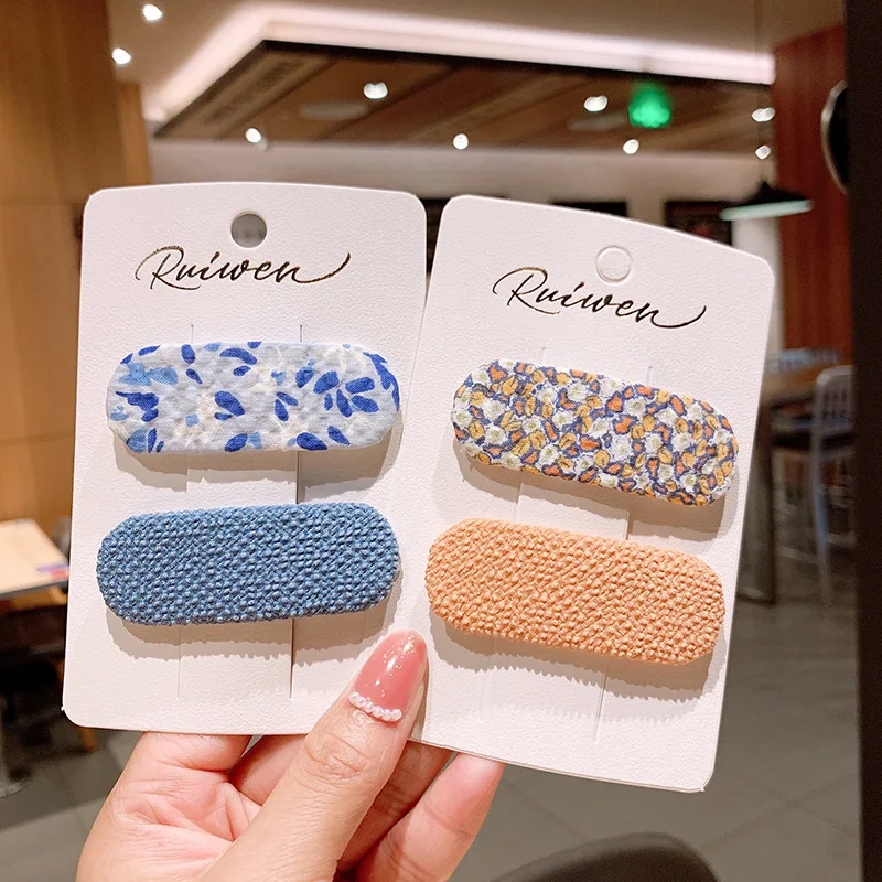 Children's hair clip fabric floral bb clip colorful sweet plaid hairpin girl's side bangs baby hair accessory