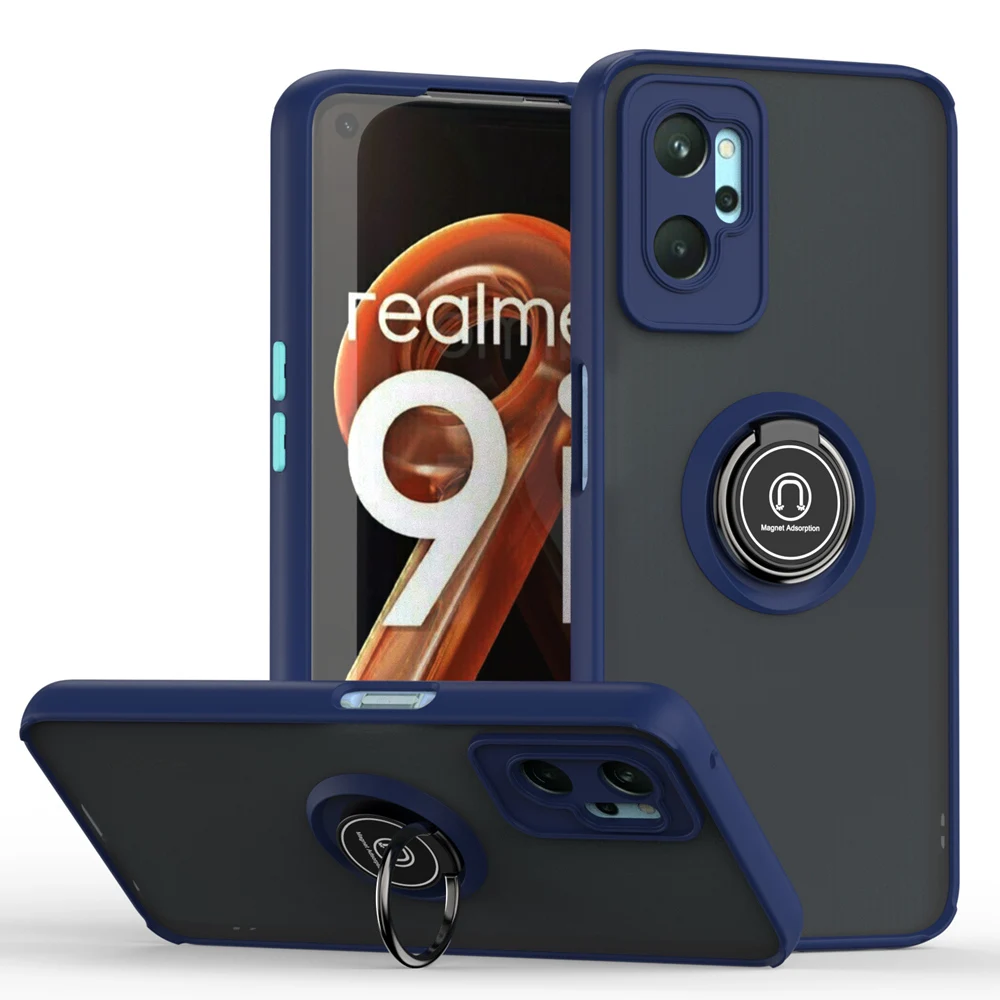 KEYSION Fashion Matte Case for Realme 9 Pro+ 9i Transparent Ring Shockproof Phone Cover for OPPO A96 A95 A94 A76 A36 A74_voghion.com