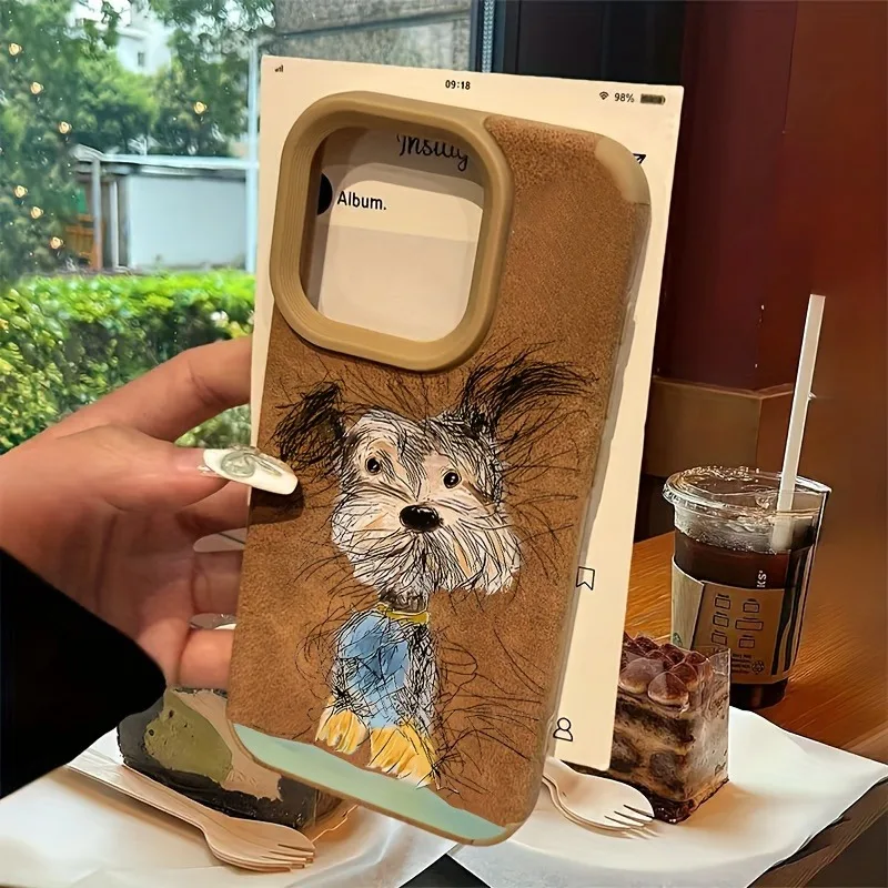 Cute Dog Cat Suede Bonded Leather Phone Case For iPhone 17 11 thumbnail 5
