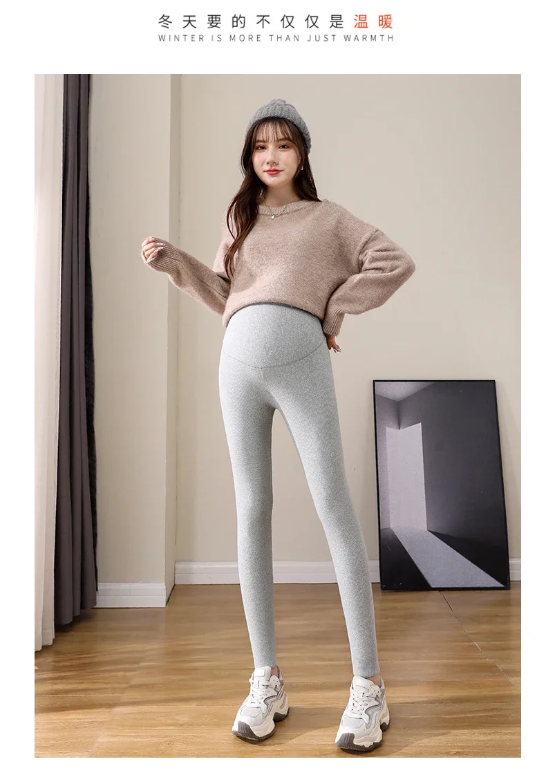 Herbst Winter Dicke Plus Samt Fleece Baumwolle Legging Mutterschaft Hohe Taille Unterstützung Bleistift Hosen für Schwangere Frauen Y2K Schwangerschaft – Detail 20