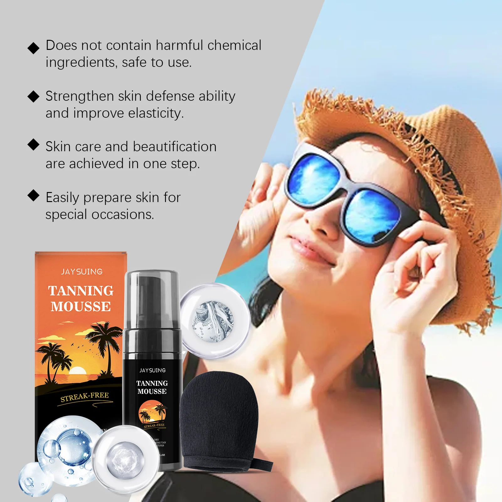 Self Tanning Mousse Ultra Dark with Applicator Glove Fast Sunless Tanner Face Body No Fake Tan Skin Bronzer Tanning Accelerator