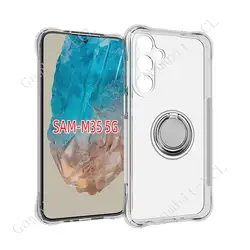 Stylish Back Ring Holder TPU Soft Silicone Phone Case Cover for Galaxy M35 5G (Ring Case Clear)