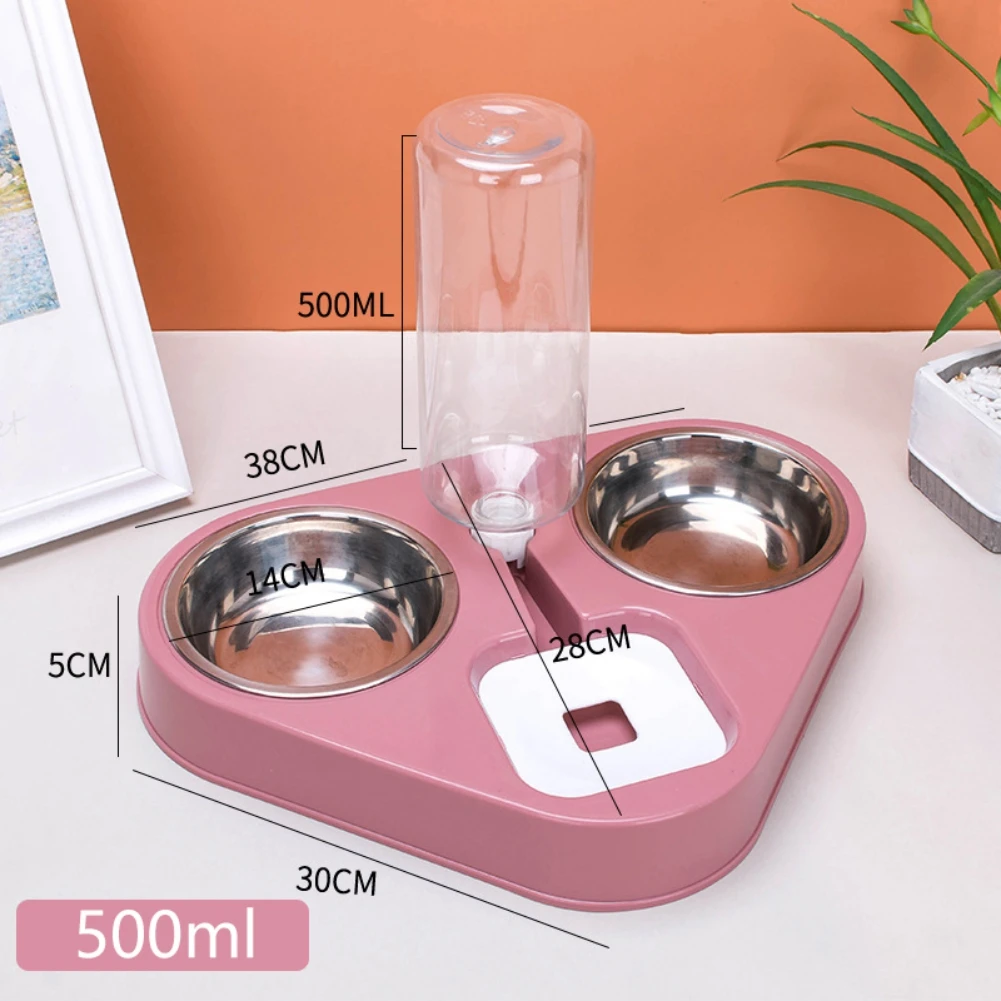 Bol d'alimentation automatique pour chien et chat, avec bouteille d'eau de 500ML, Double bol en acier inoxydable pour animaux de compagnie, 3 bols | AliExpress