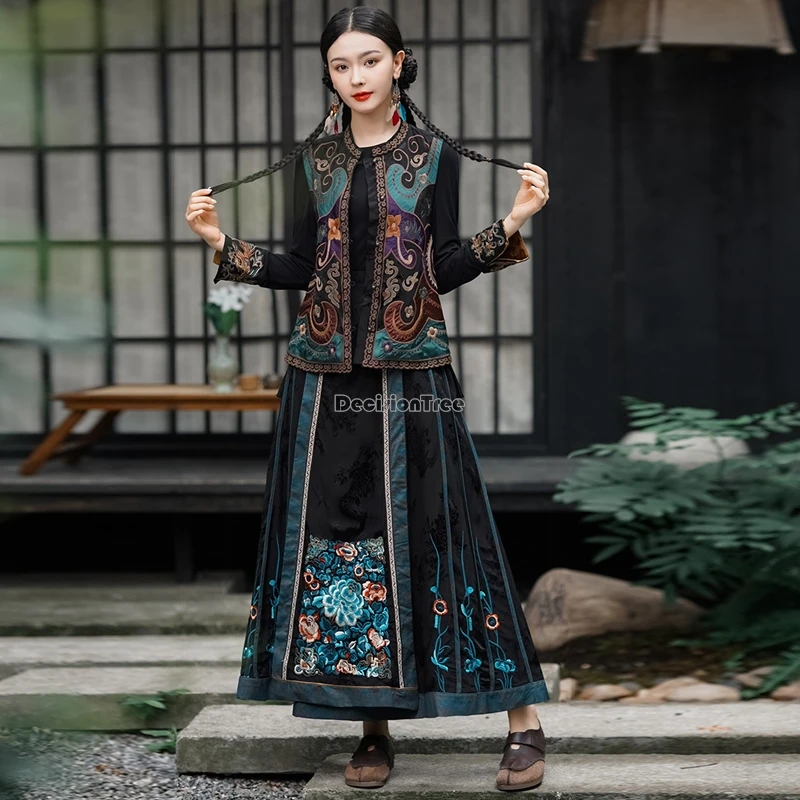 chinese national embroidery sleeveless stand collar vest women retro loose style elegant casual ethnic daily vest top t001