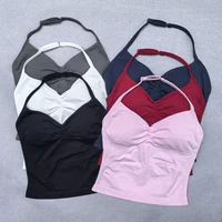 Haut de sport à bretelles réglable pour femmes, dos nu, soutien-gorge intégré, vêtements de Yoga, chemises sans manches, tenues d'entraînement, débardeur 1