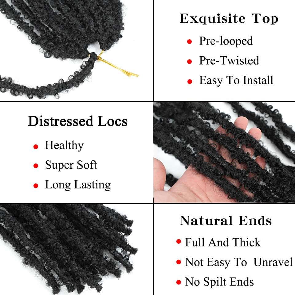 Wakego Butterfly Locs Crochet Hair 14 18 24 Inch Fausse Locks Crochet Butterfly Extensions Pre-looped Soft Locs Synthetic Braid 3