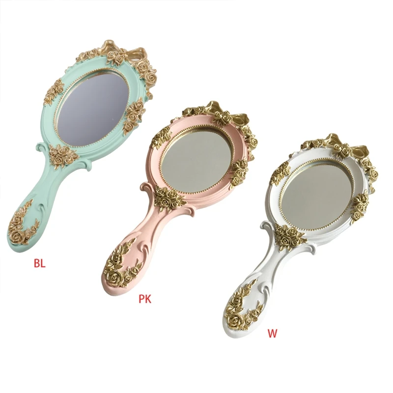 

Винтажное ручное зеркало с розами в европейском дворцовом стиле, принцесса для женщин и девочек, овальная поставка