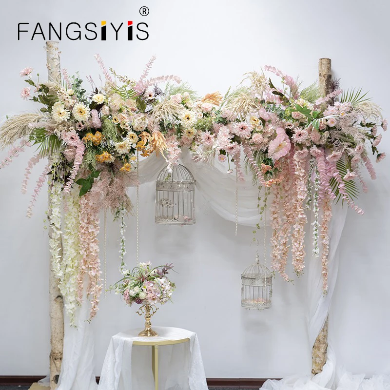 

Custom Baby Purple Pink Artificial Flower Row Wedding Arch Decor Backdrop Flower Arrangement Props Stage Road Guide Flower Wall