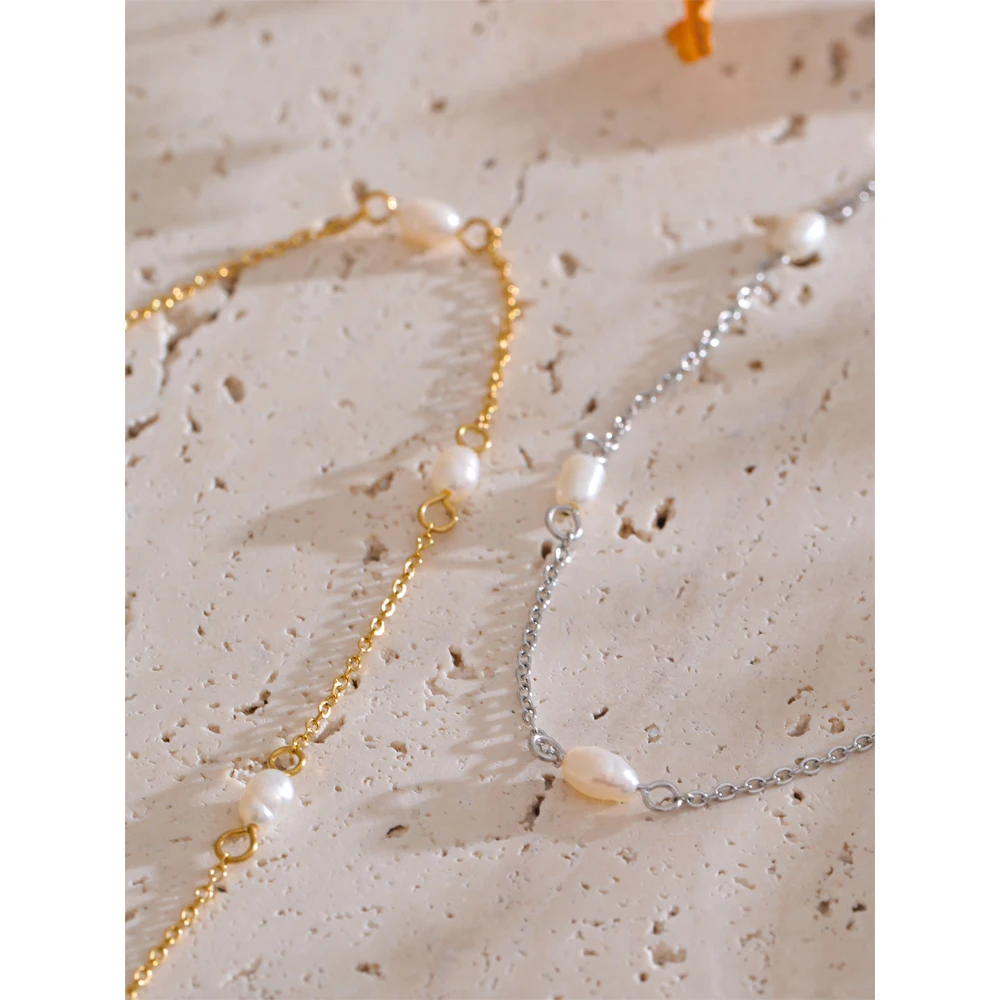 Yhpup Necklace Natural Freshwater Pearl Thin Chain Handmade Waterproof
