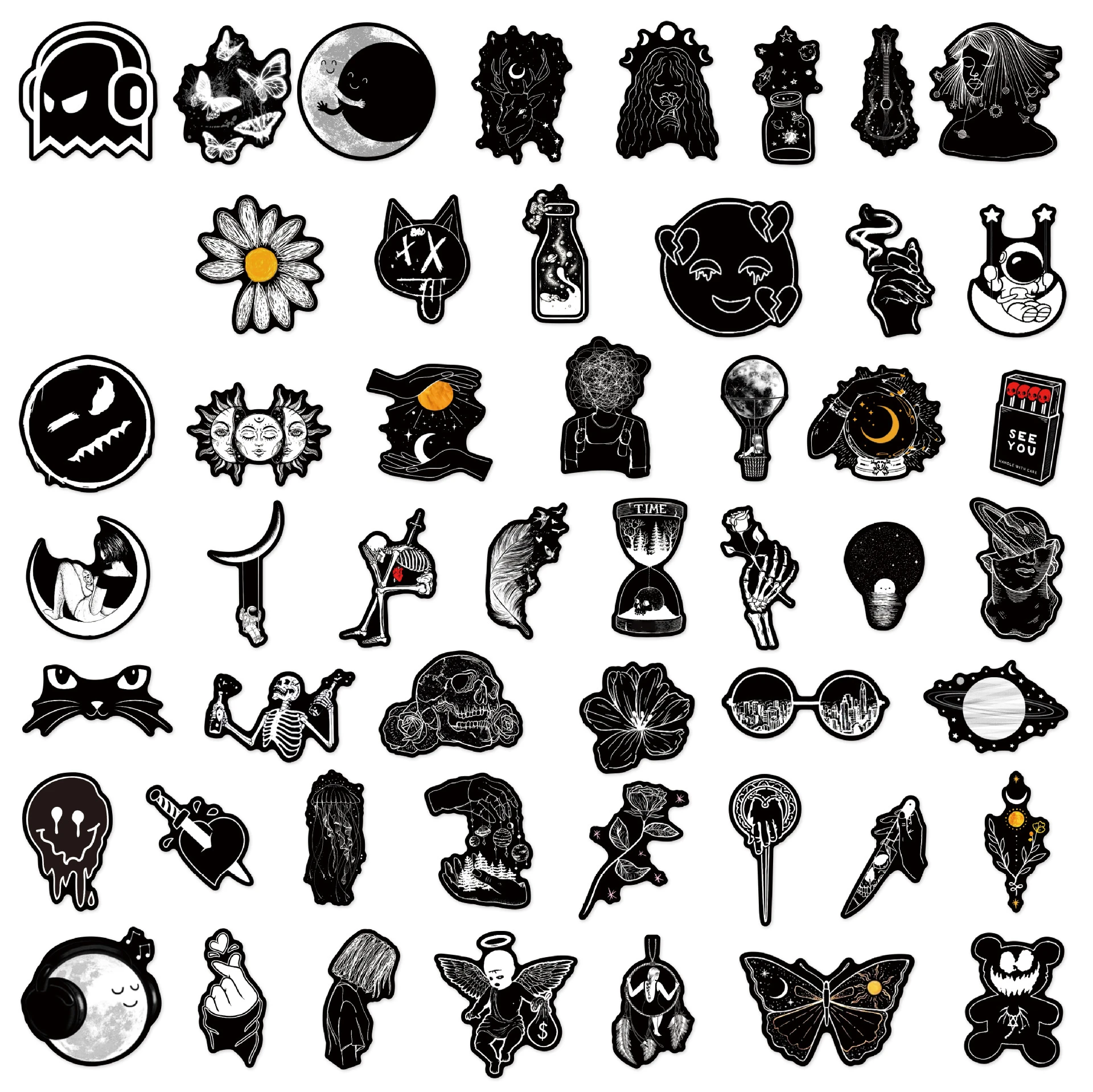 Gothic Stickers 50Pcs Black White Gothic Graffiti Stickers Skull DIY Motorcycle Laptop Phone Helmet Car Stationery Bike Cool Decals Toys
