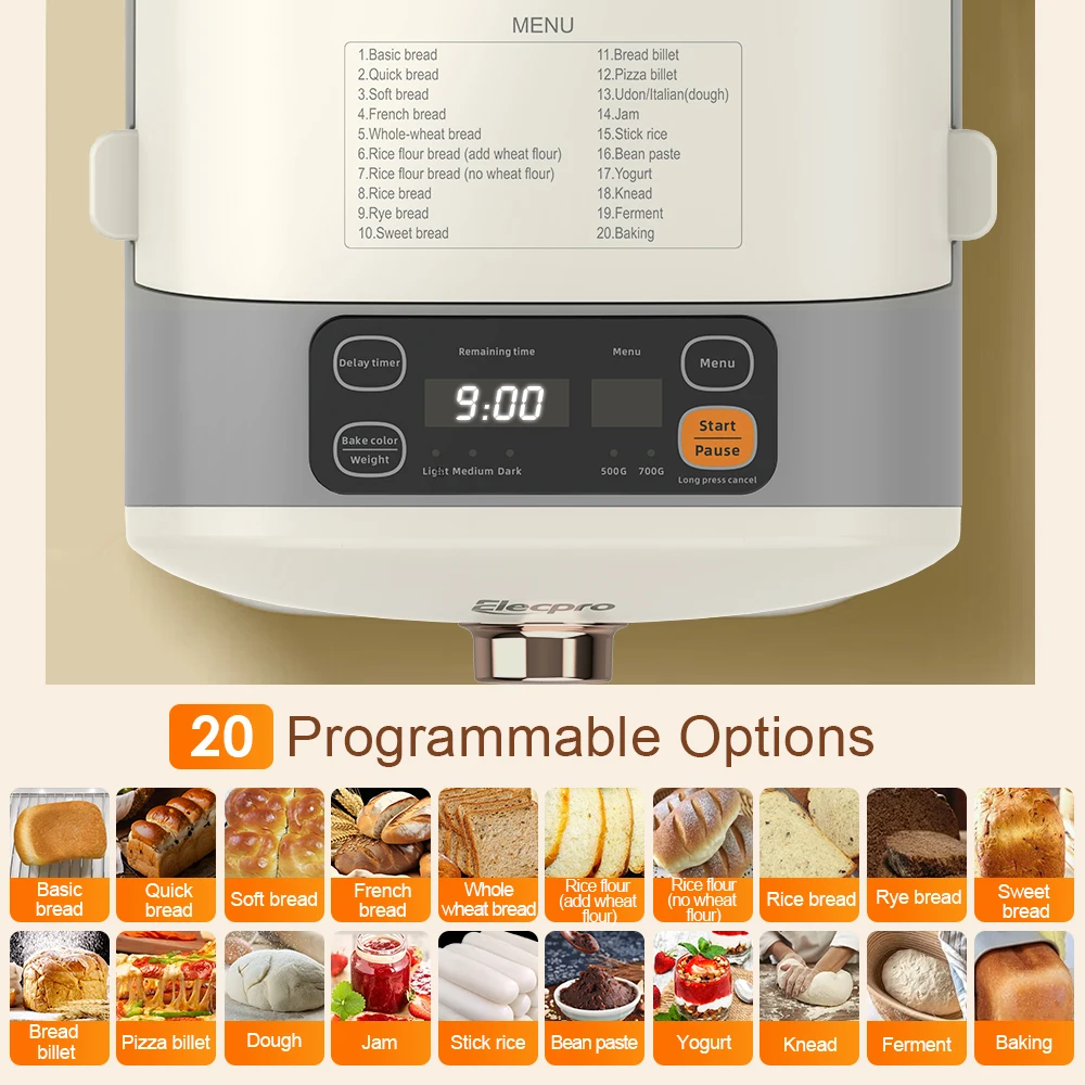 CB ETL 1.5Lb 750g Smart Automatic Home Bread Maker Machine 20 1 Multifunctional Plastic Electric for Households for rs