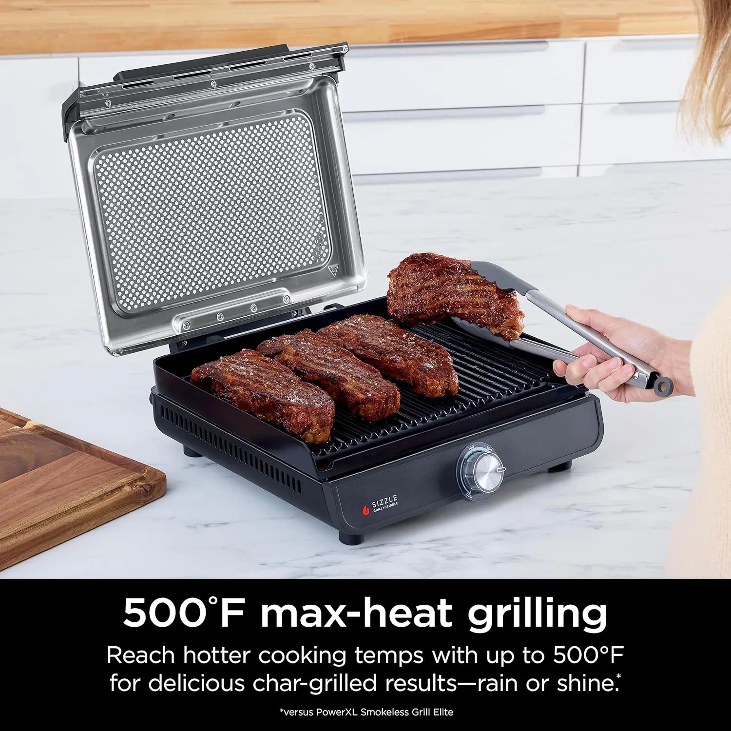 Griddle, 14’’, Electric Grill, For Steak, Burgers,Salmon,Veggies, and More, Nonstick, Dishwasher Safe,500F,Even Cooking, Silver 3