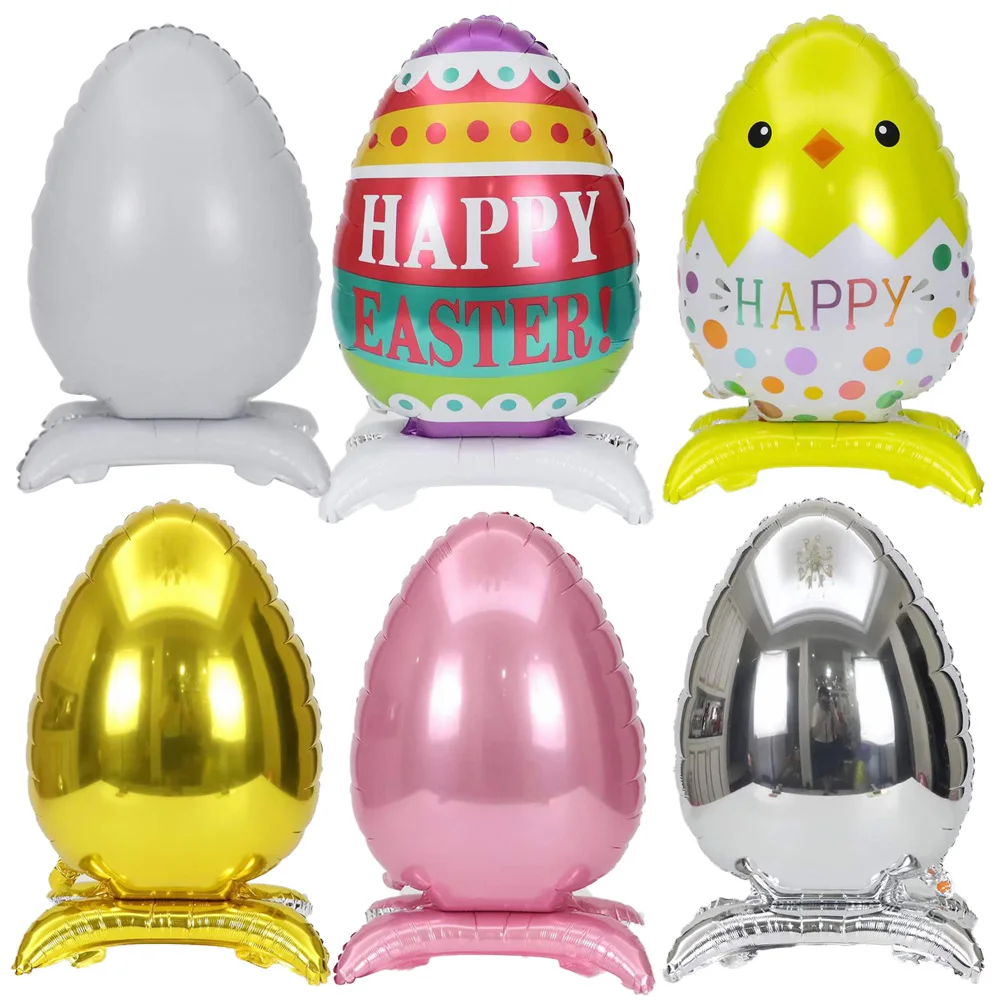 

2024 г., шары из фольги в форме пасхальных яиц 4D, шары из фольги с днем рождения, аксессуары для украшения, белые, золотые, серебряные