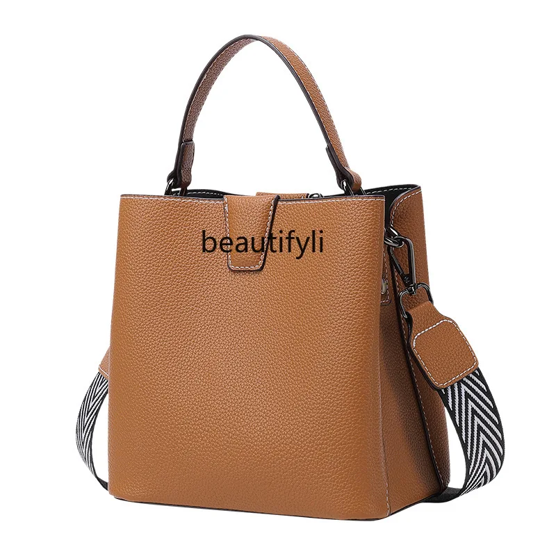 

Authentic Leather Tactile Feel Women's Bag Fashion Bucket All-Match One-Shoulder Crossbody Bag High Sense Handbag