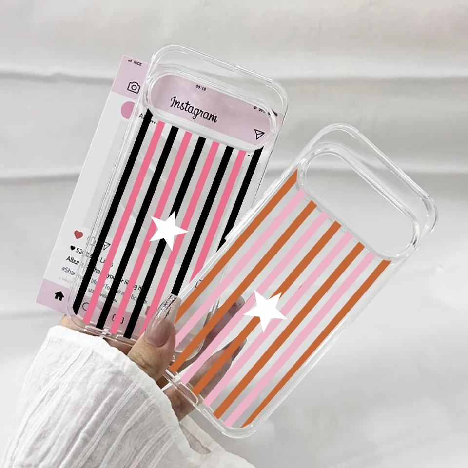 Lucky Stars Stripe Pattern Transparent Soft TPU Phone Case - Fashionable and Durable Cover