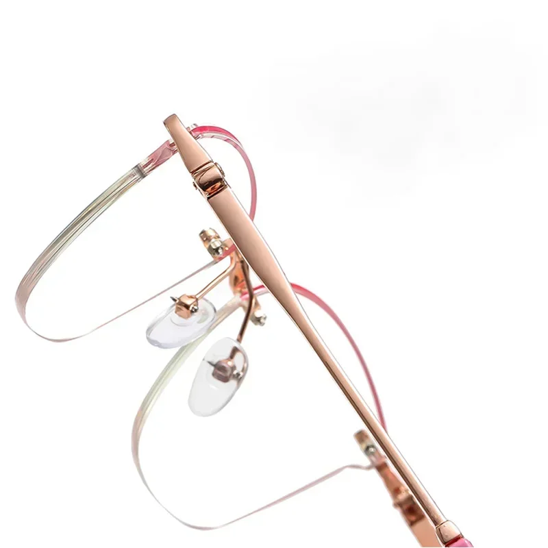 Frameless Cut Edge Metal Reading Glasses Ultra Light Pink Frame Presbyopia Glasses High-definition Anti Blue Light Eyeglasses 5