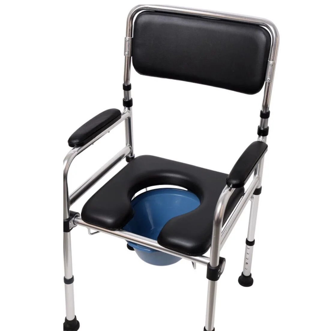 7809E movable aluminum foldable commode chair with four wheels and anti-tilt footrest handicap shower chair 3