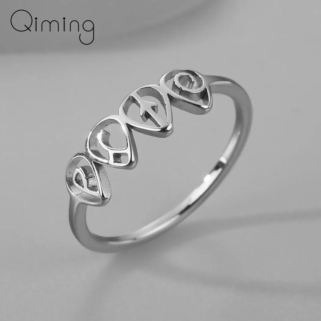 Stainless Steel Four Elements Handmade Ring Women Trendy Air Earth Water Fire Knuckle Rings Gift