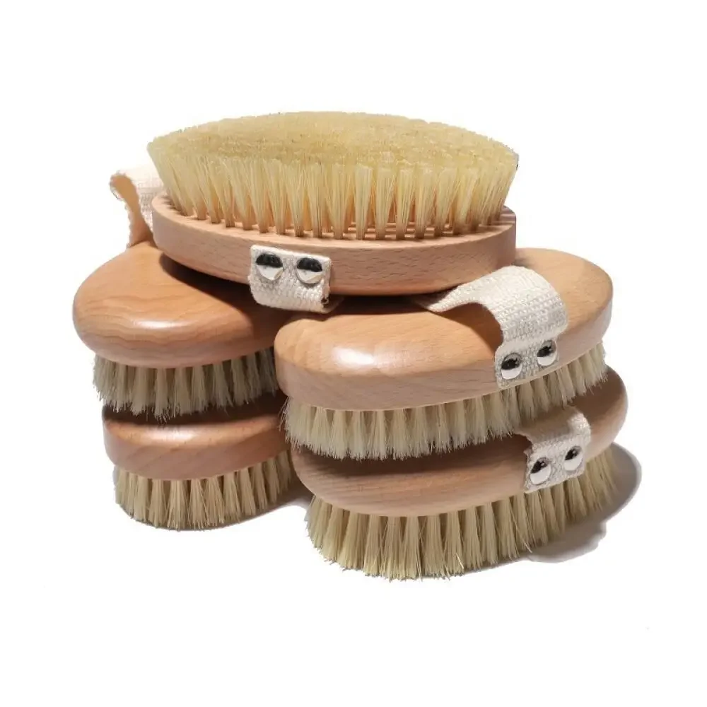 Oval Beech Massage Brush Sisal Bristle Extended Body Dry Brush Handheld Bath Brush Oval Bristle Spa Wellness Accessories Hot 3