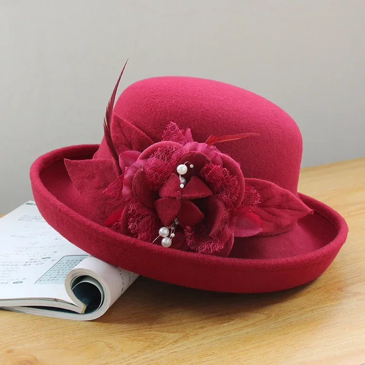 المرأة الخريف/الشتاء النمط البريطاني الأزهار انعقدت قبعة الصيد الإجتماعي خمر Hippon قمة مستديرة هدية قبعة العصرية الدفء