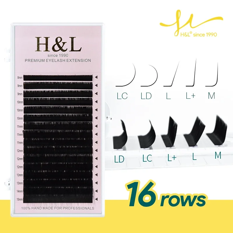 H & L SINCE-extensiones de pestañas individuales, maquillaje de visón sintético Natural Premium, mezcla de 8 ~ 15mm, 16 líneas, 1990