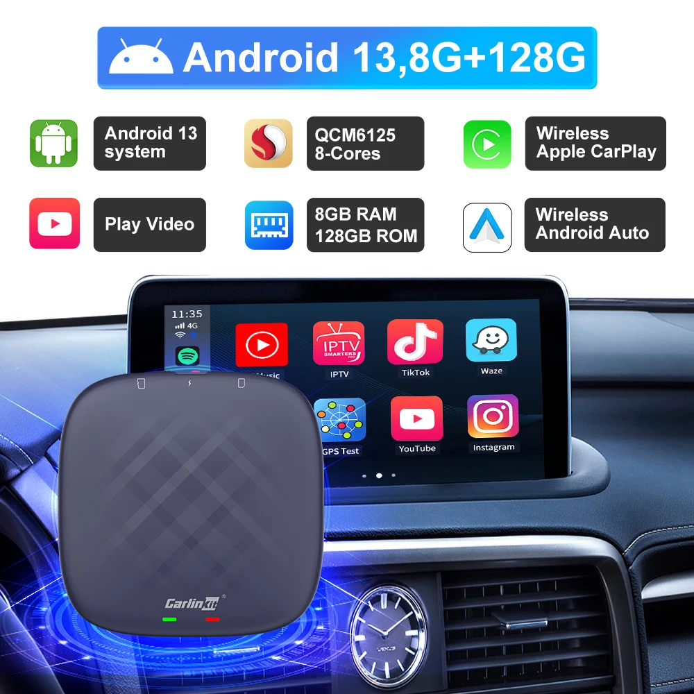 Mini Carplay Ai Box Android 11 Tv Box Wireless Carplay Android Auto Qcm  6125 Lte Wifi Method Play Store Streaming Box For Car - Temu