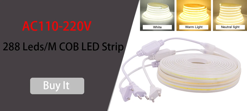 Description Picture 2 of itemEU Power Plug with Dimmer Switch Drive for AC 220V 288LEDs/m 360LEDs/m No Wire 13x7MM COB Strip Tape Light Power Supply Adapter