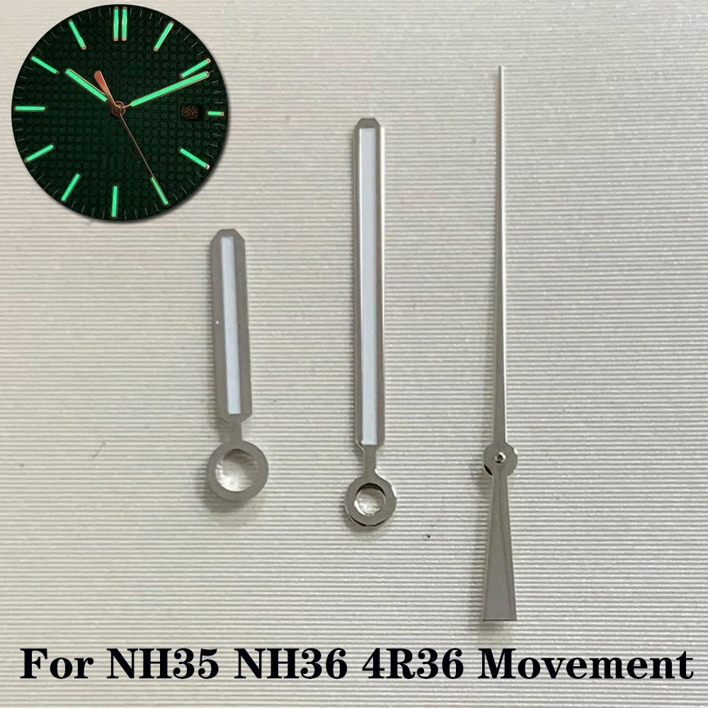 

New Nh35 Hands Green Luminous Silver/Rose Gold Watch Hands Replacement Watch Pointers 31.8mm Dial Modification Accessories