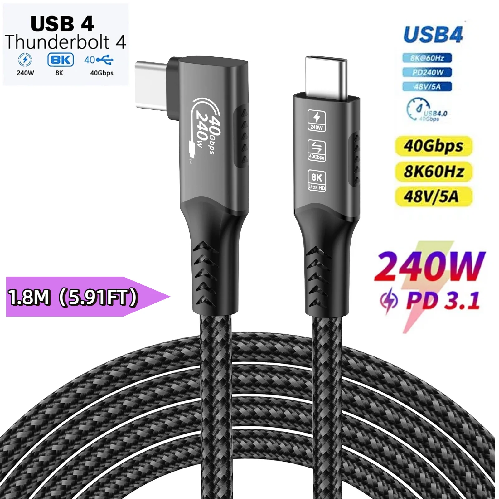 Ultra-Fast Thunderbolt 4 USB4 Extension Cable with 8K Video and PD240W Charging