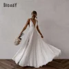 Elegant A-Line Wedding Dresses V-Neck Spaghetti Straps Split Open Back Chiffon Bridal Gown Train Vestidos De Noiva Customized 1