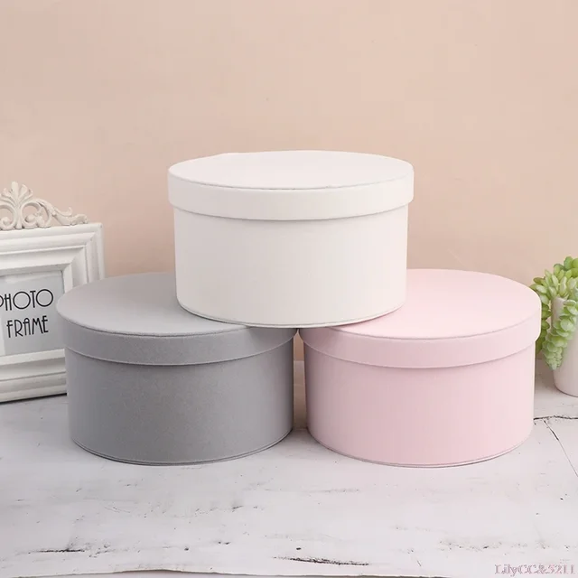 1PC Mother‘s Day Gift Box Velvet Round Flowers Box Flower Gift Arrangements for Valentines Day Birthdays Weddings Decor Florist 1