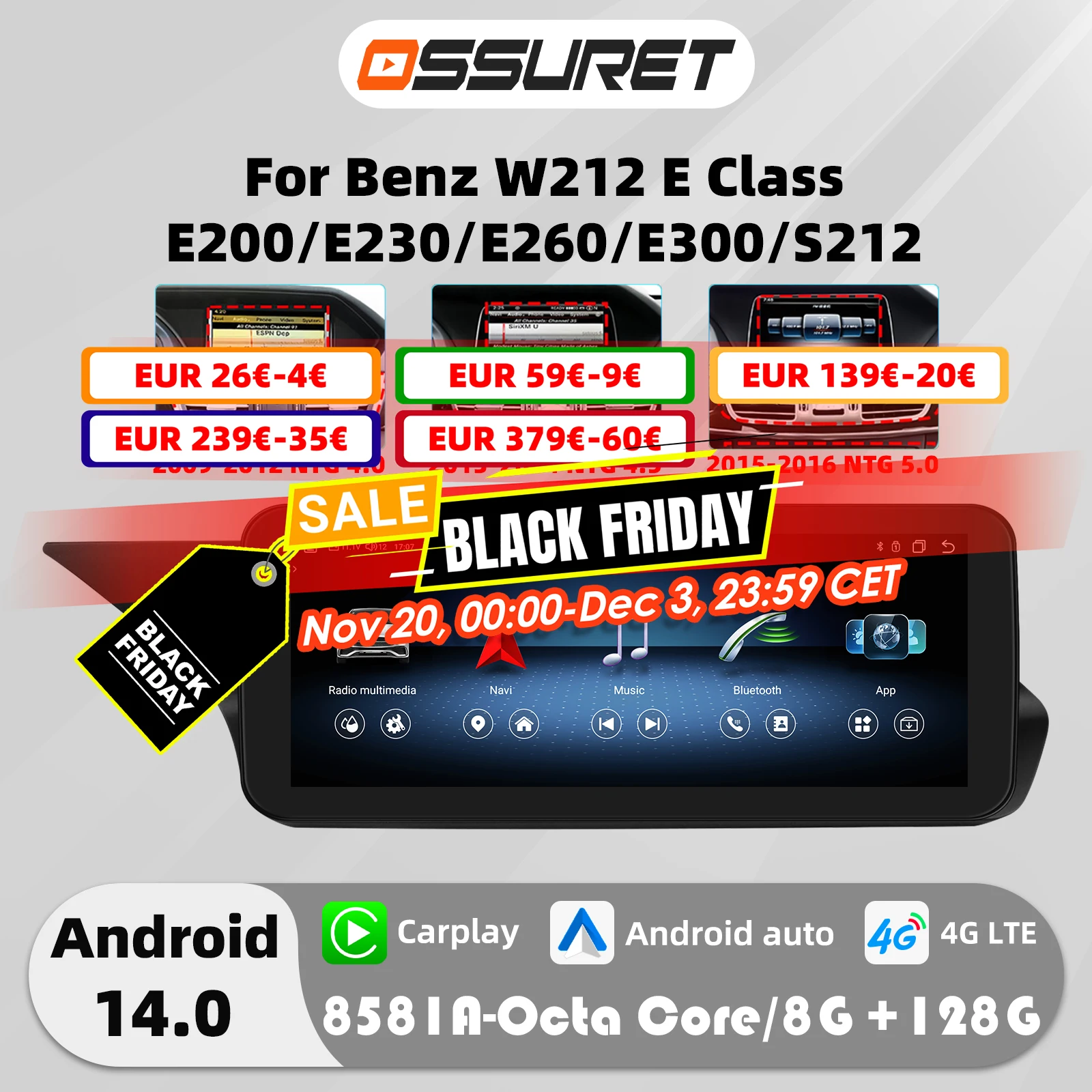 10.25"Carplay Android 13 Auto Car radio For Mercedes Benz E-Class C207 W207 A207 NTG -Door car intelligent system