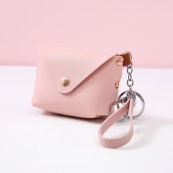 Chic Zippered PU Leather Wristlet Keychain Wallet (Pink)