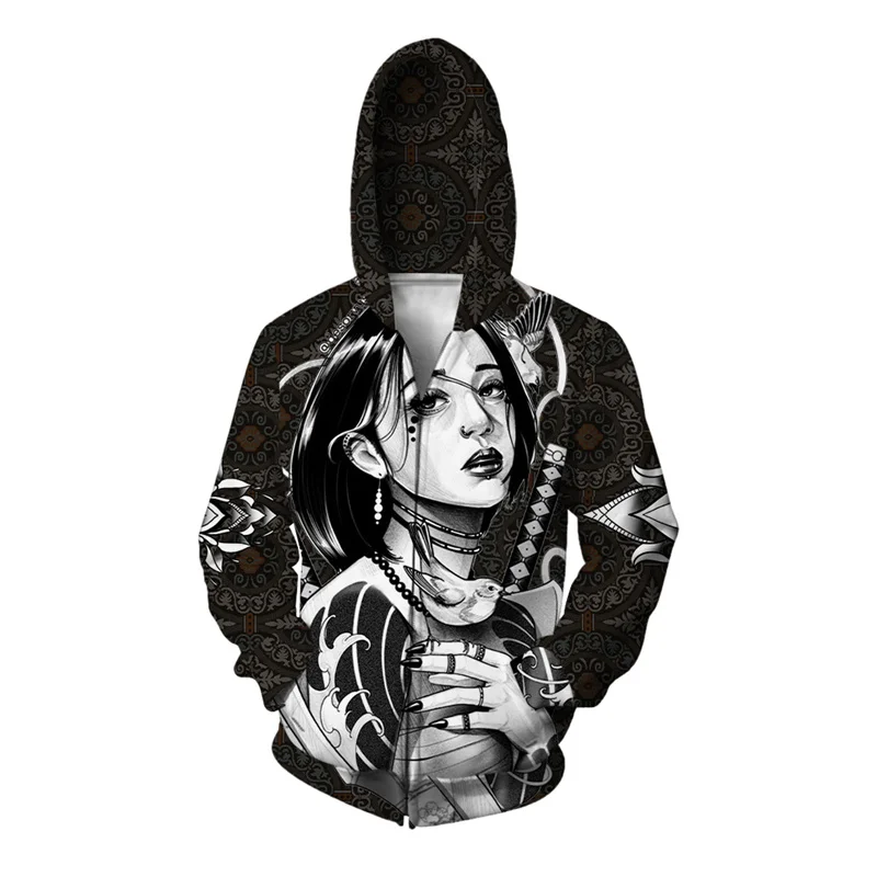 thumbnail image 1 of Sudadera con capucha y cremallera con estampado de calavera y flores para hombre, sudadera con estampado 3D de serpiente, caballo y caballero, sudaderas informales de gran tamaño, sudaderas con capuch, 1 of 5