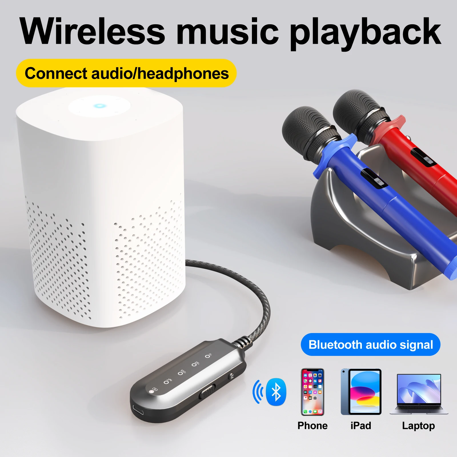 Tebe Bluetooth 5.3 Audio Receiver Adapter 3.5mm Aux Wireless Vocal Remover Music Splitter for Karaoke Live Broadcast