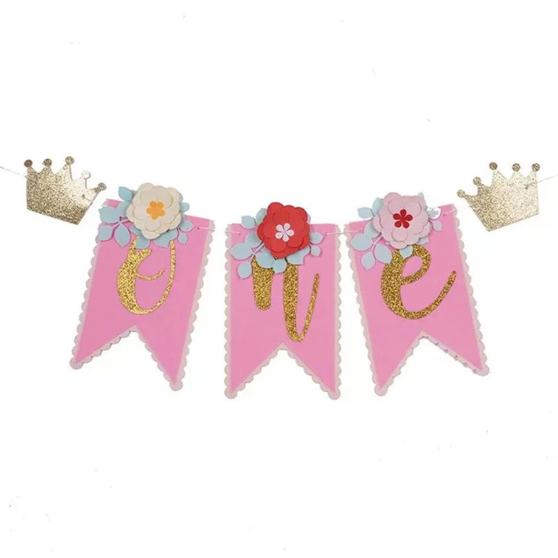 1Set 1st Birthday Party Decoration Kids ONE Banner Baby Shower Boy Girl 1 Year Old Birthday High Chair Bunting Garland Supplies