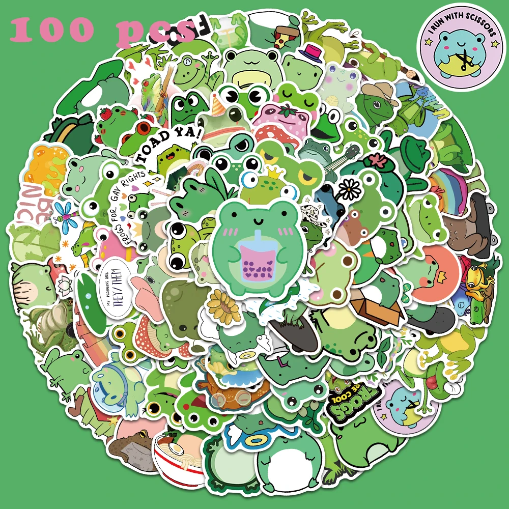 50/100pcs Cute Cartoon Frog Stickers Funny Graffiti Decals for Laptop Guitar Luggage Skateboards Scrapbook Sticker Kid Toys